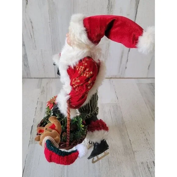 Mrs claus ice skate teddy bear basket flower figure xmas decor